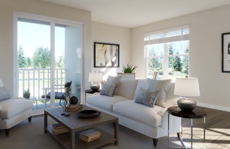 large living room with plank flooring 