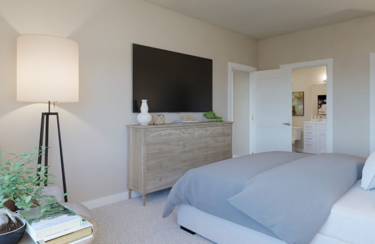 large master bedroom with carpeting 