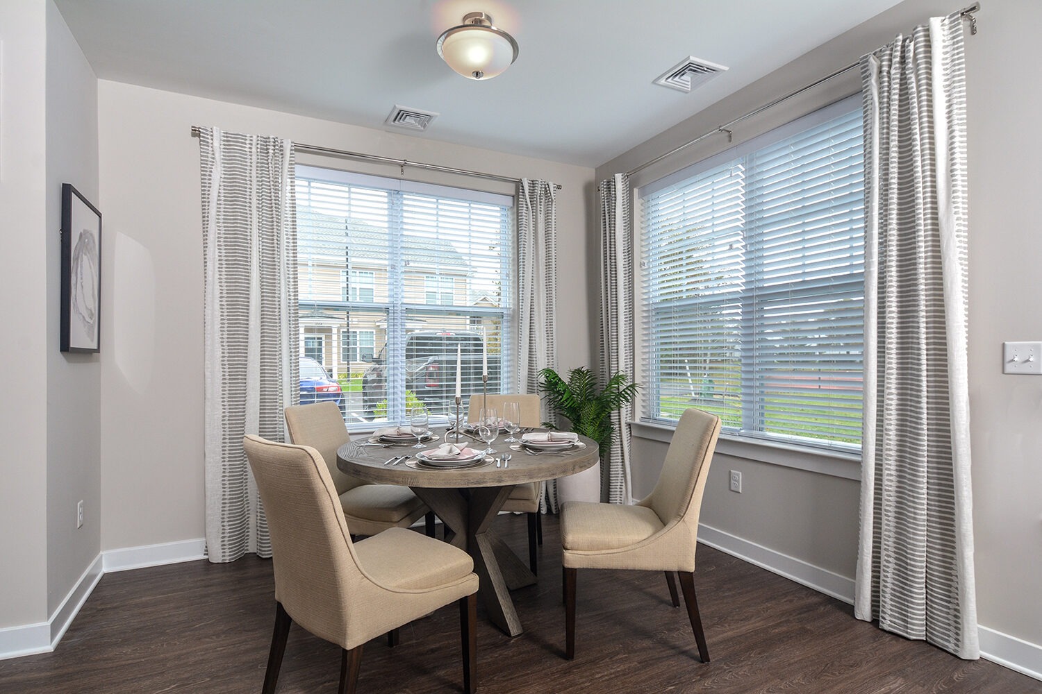 dining room with plank flooring