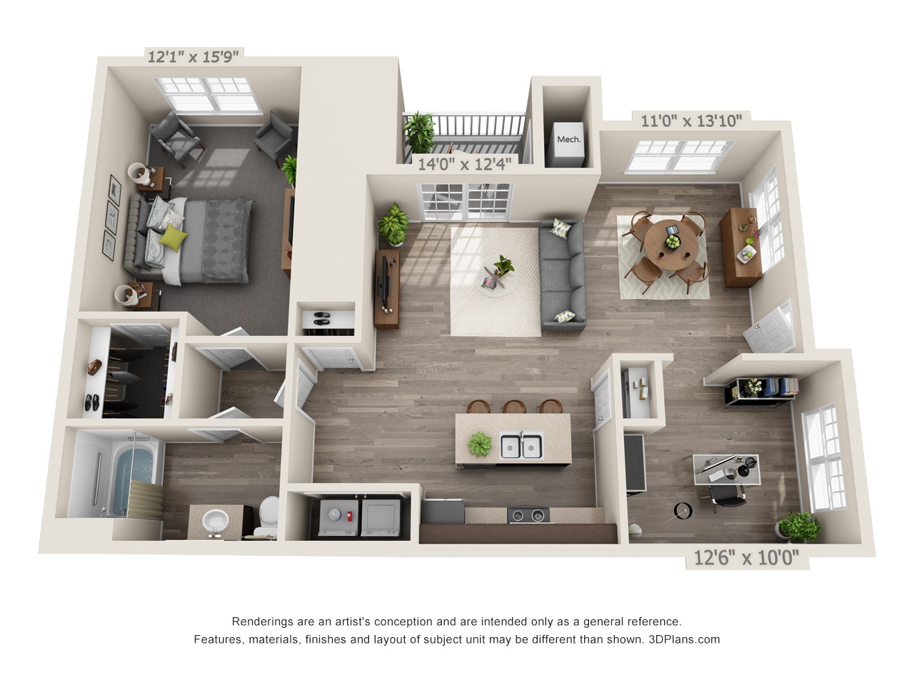 AD - 1 Bed / 1 Bath with Den - 1st Floor - 1,002 SF