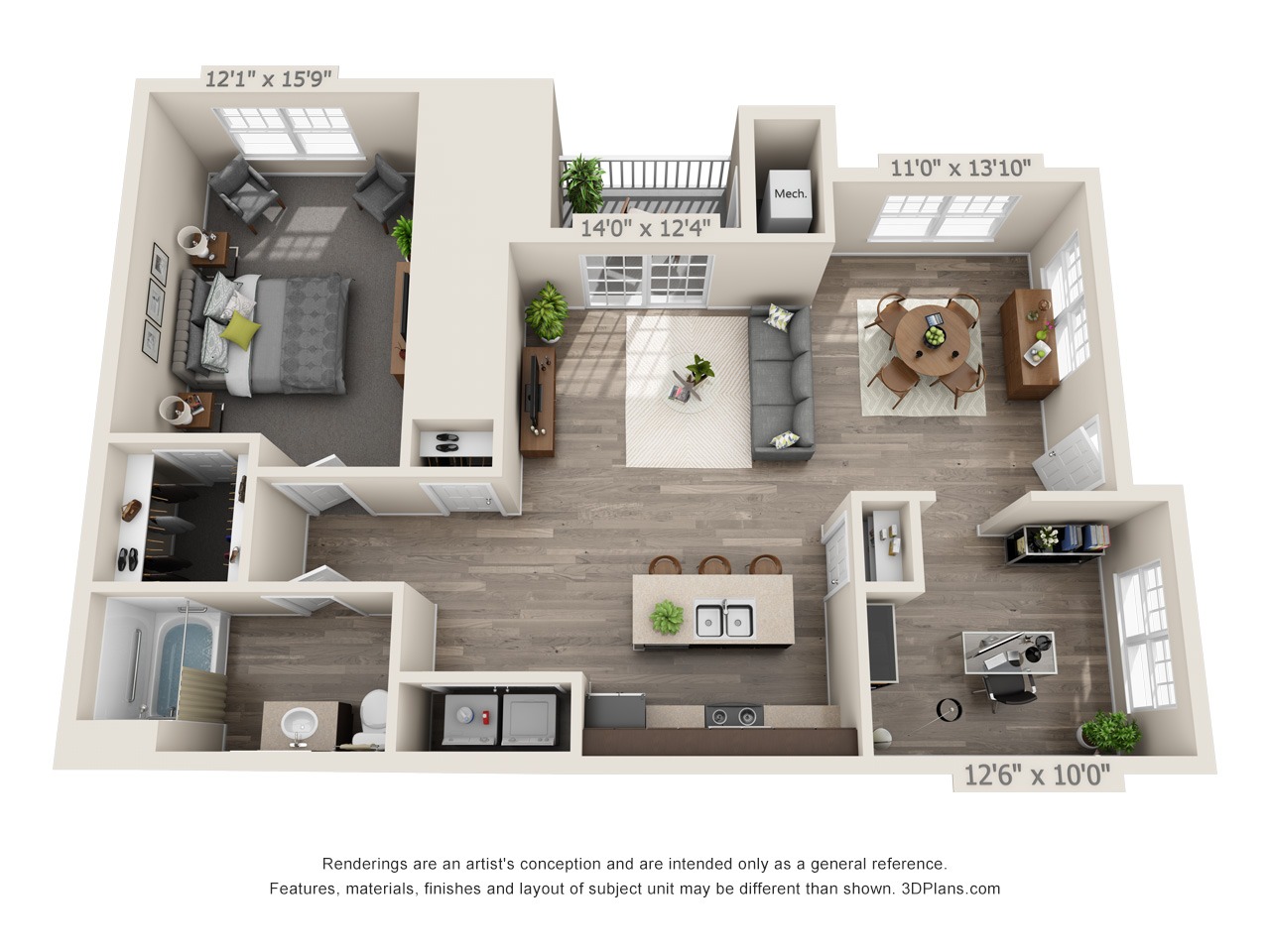 Fern - 1 Bed / 1 Bath with Den - 1st Floor - 1,002 SF