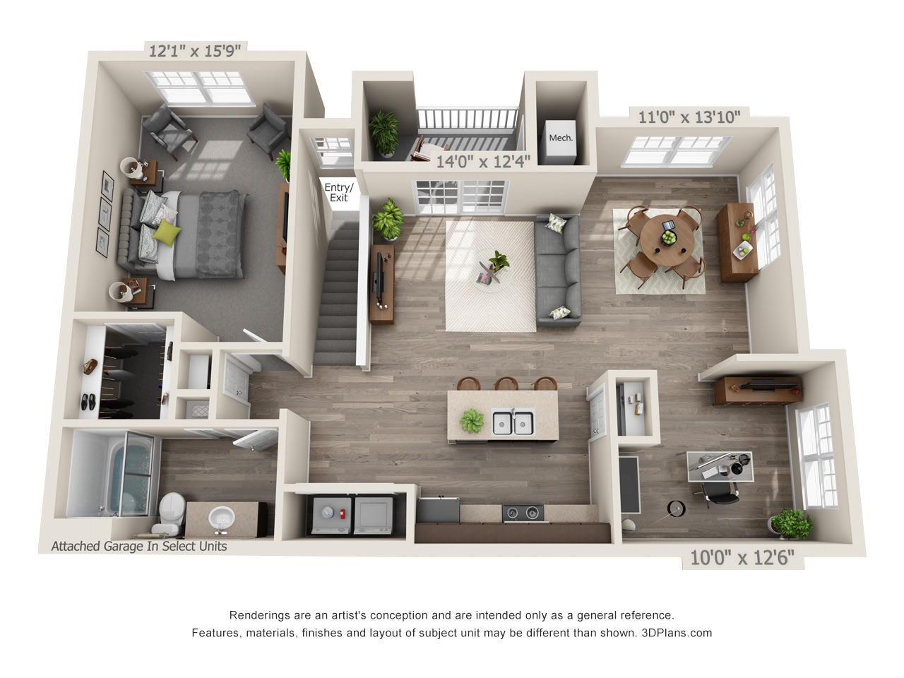 Kendal - 1 Bed / 1 Bath with Den and Garage - 2nd Floor - 1,073 SF