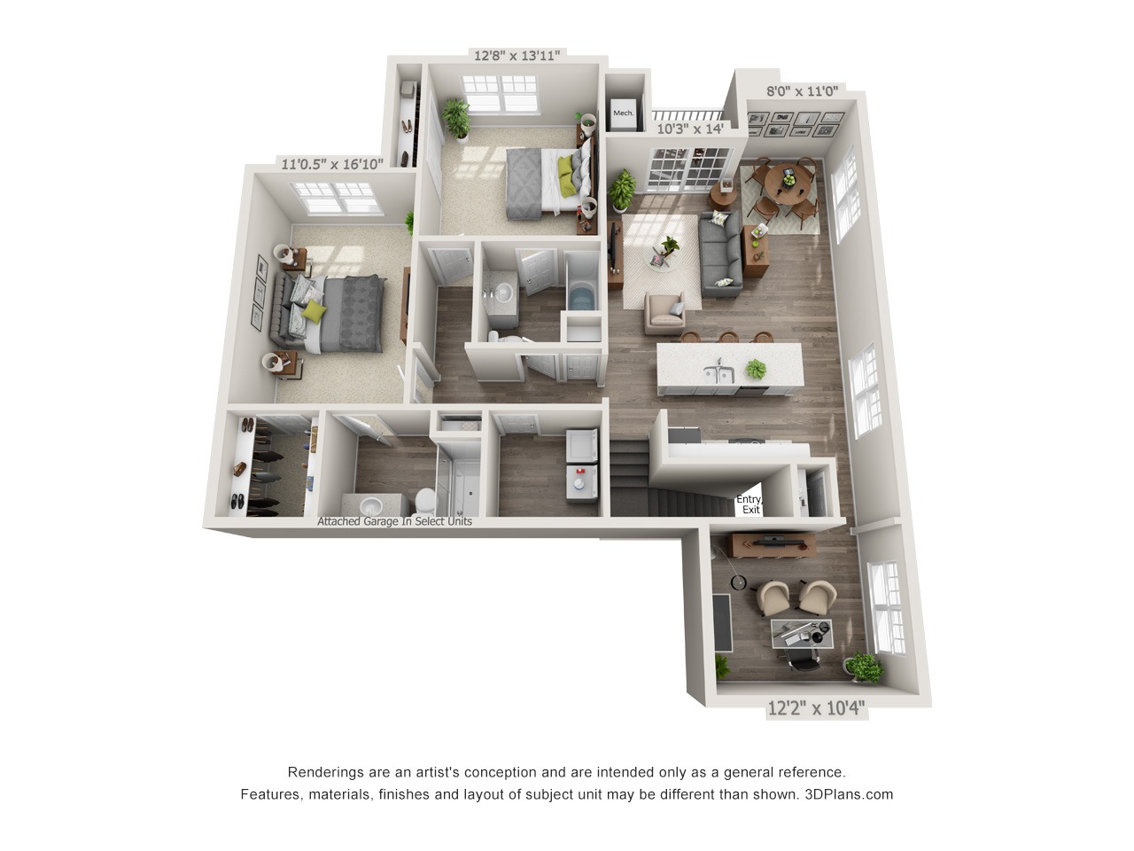 Emerald - 2 Bed / 2 Bath with Den and Garage - 2nd Floor - 1,437 SF