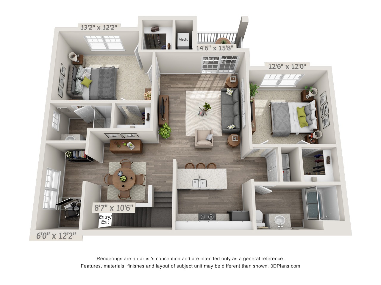 Pine - 2 Bed / 2 Bath with Den - 2nd Floor - 1,280 SF