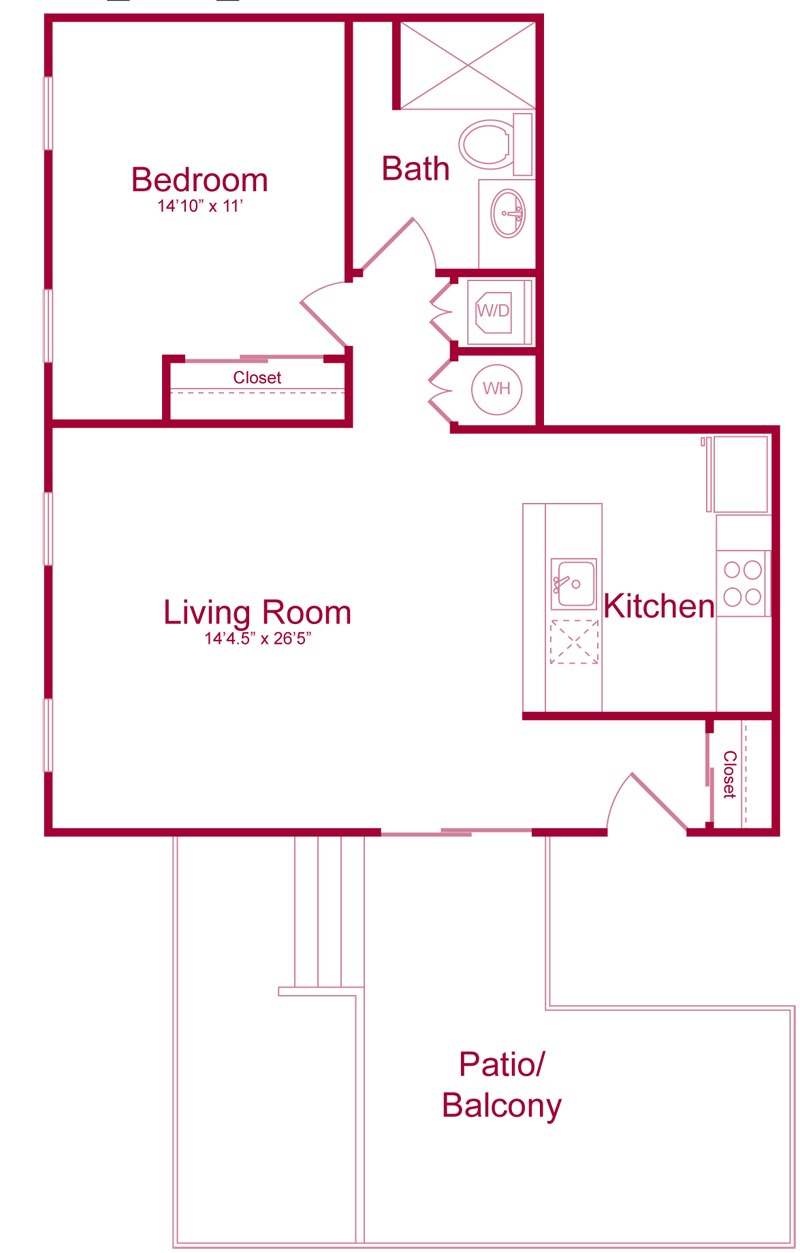 1 bed 1 bath - 750 SF
