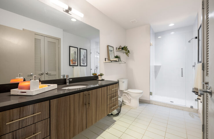 Bathroom With Gorgeous Glass and Porcelain Tiled Shower