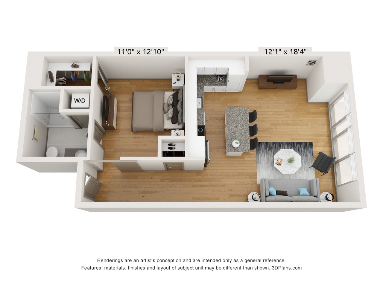 A1F - 1 Bed 1 Bath - 775 SF