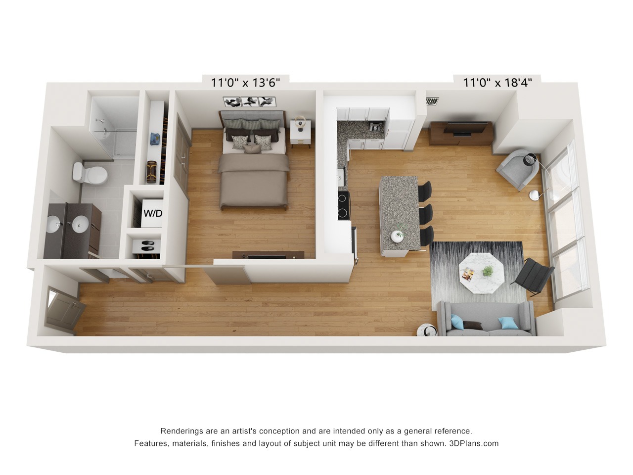 A1I - 1 Bed 1 Bath - 806 SF