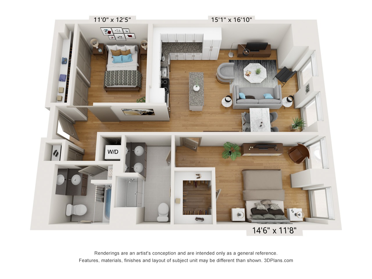 B2C - 2 Bed 2 Bath - 1,117 SF
