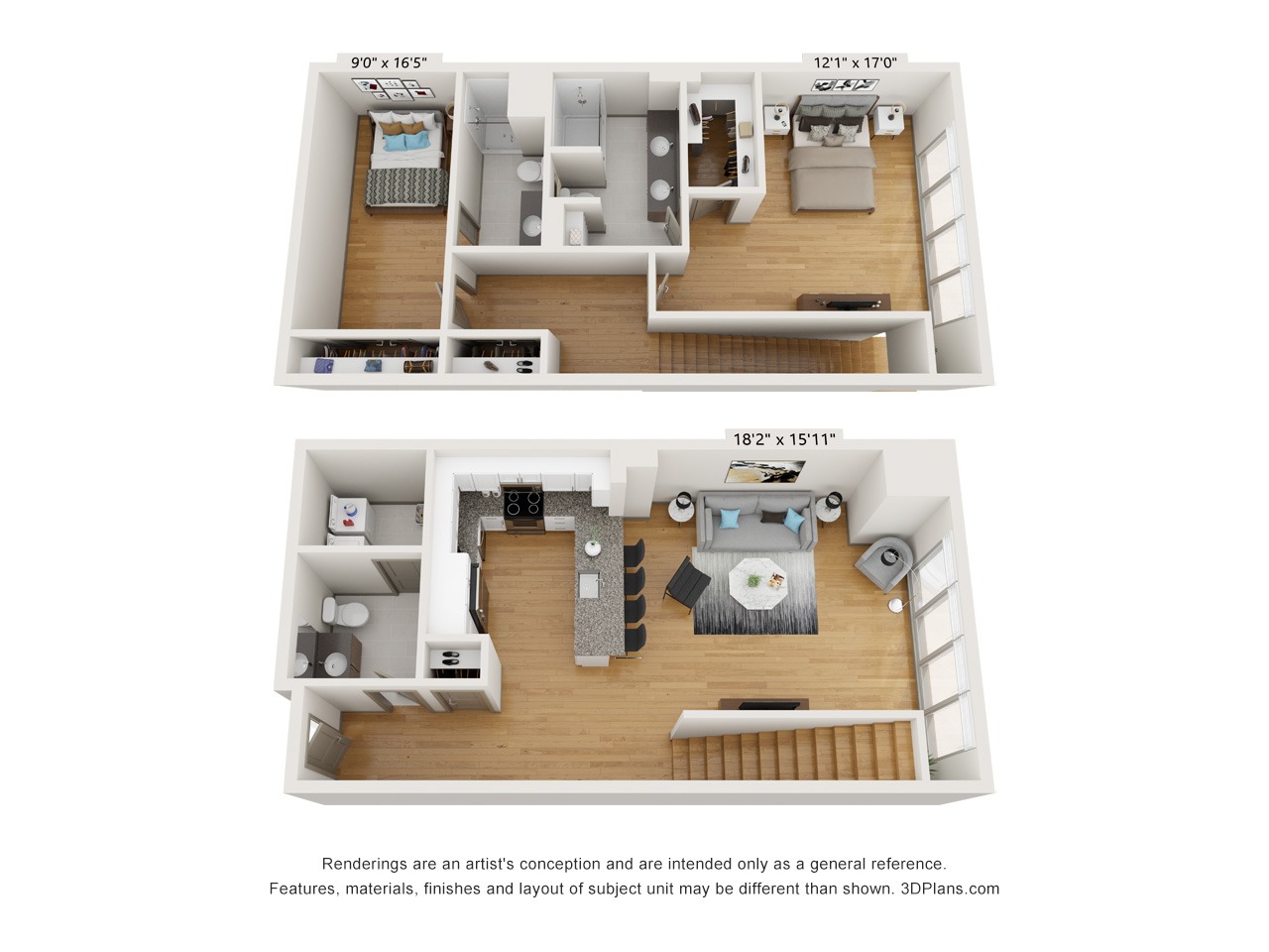 B2H - 2 Bed 2.5 Bath Bi-Level - 1,597 SF