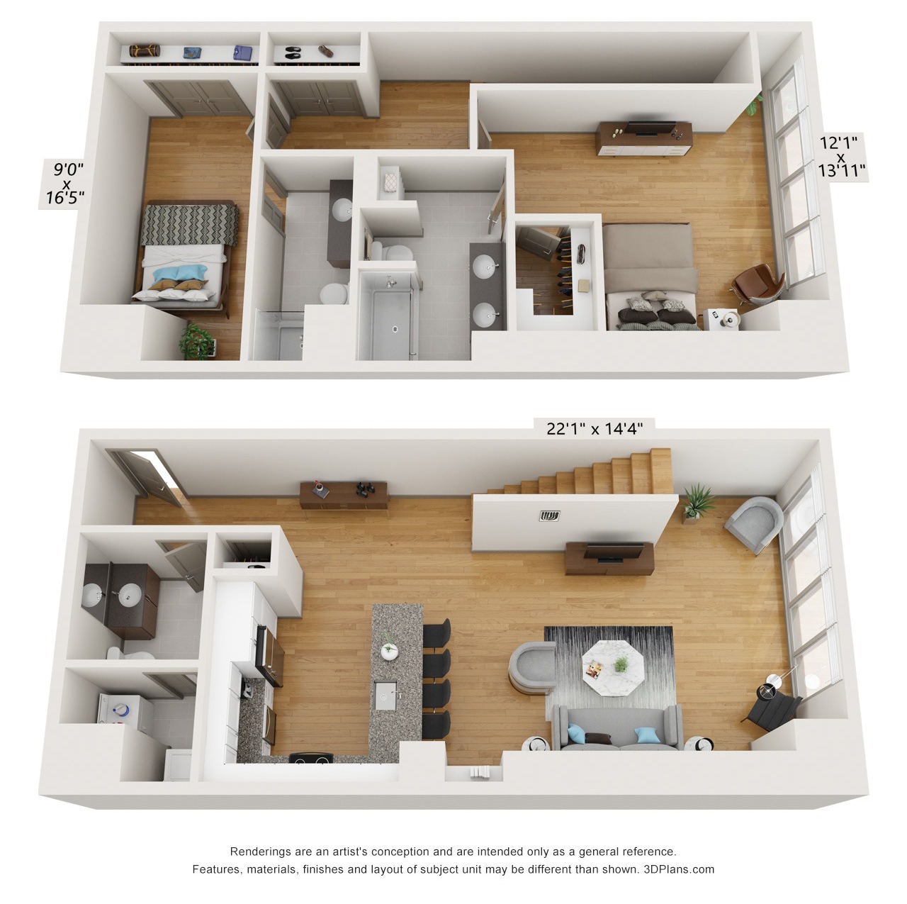 B2K - 2 Bed 2.5 Bath Bi-Level - 1,774 SF