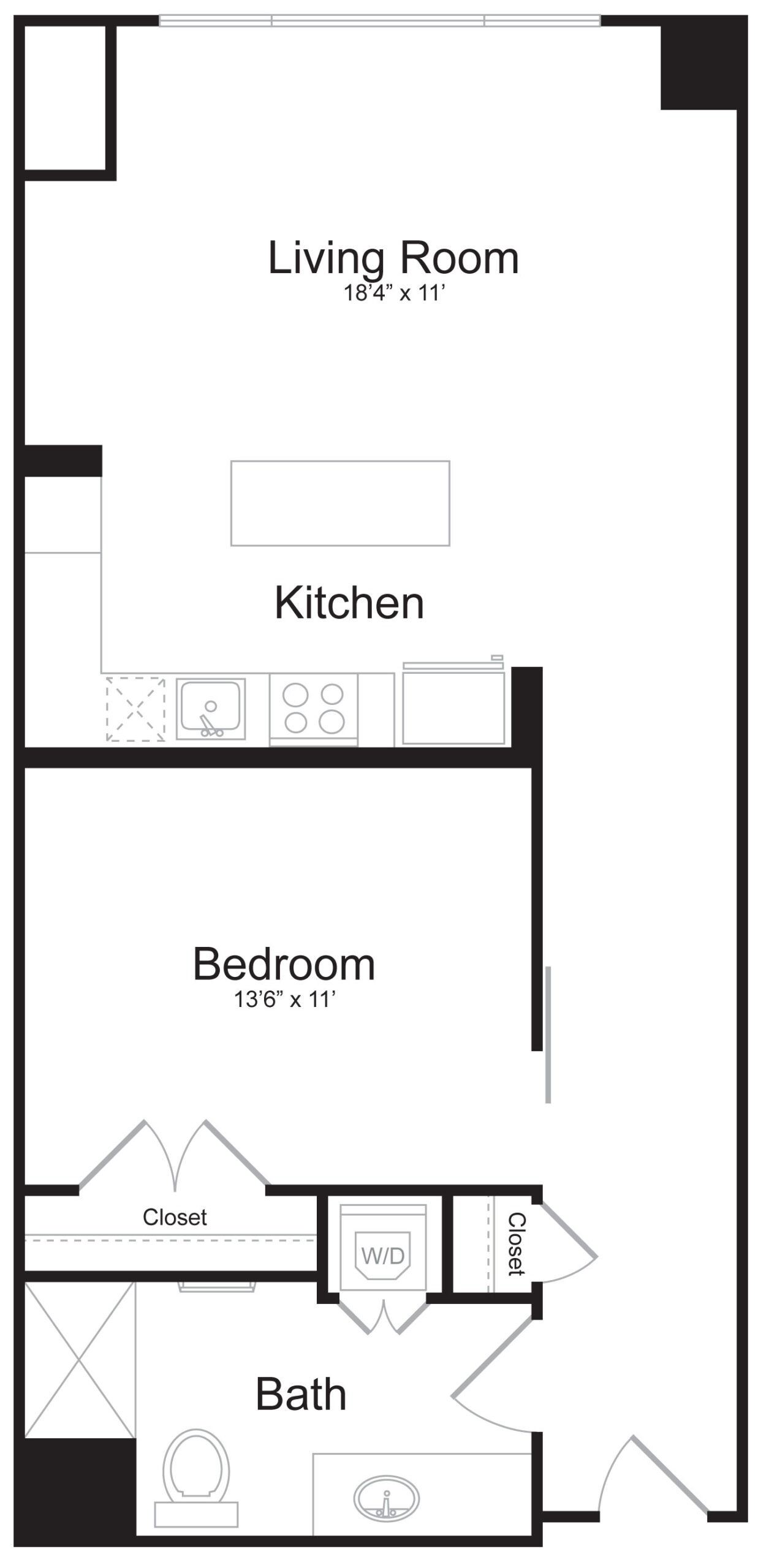 A1I - 1 Bed 1 Bath - 806 SF