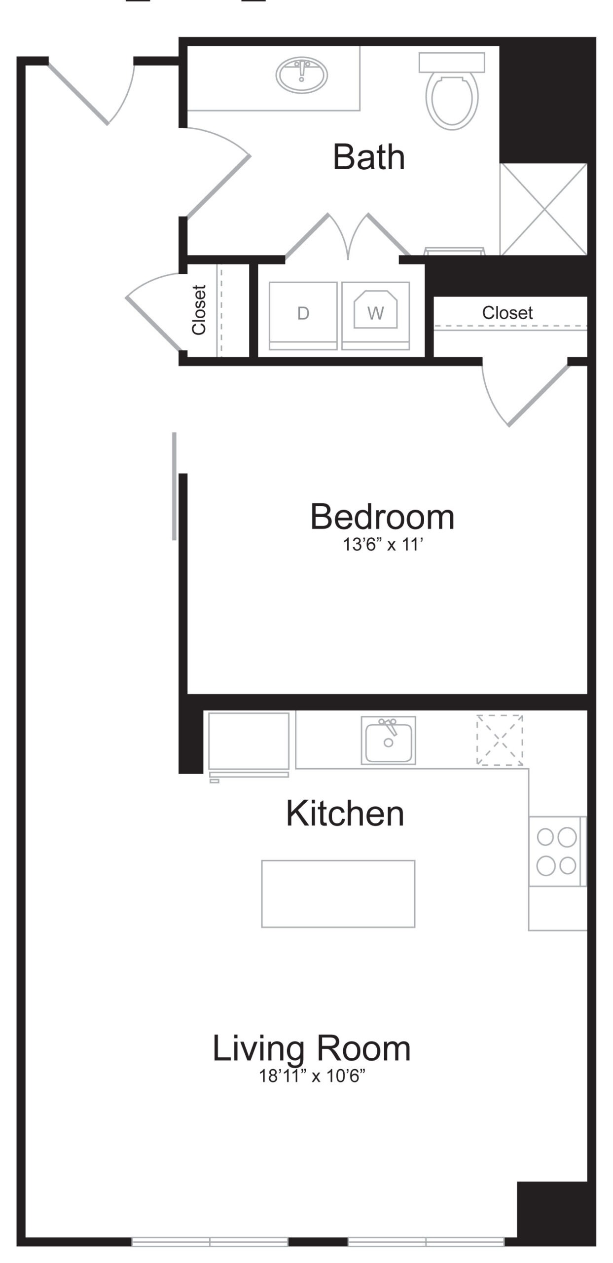 A1H - 1 Bed 1 Bath - 805 SF