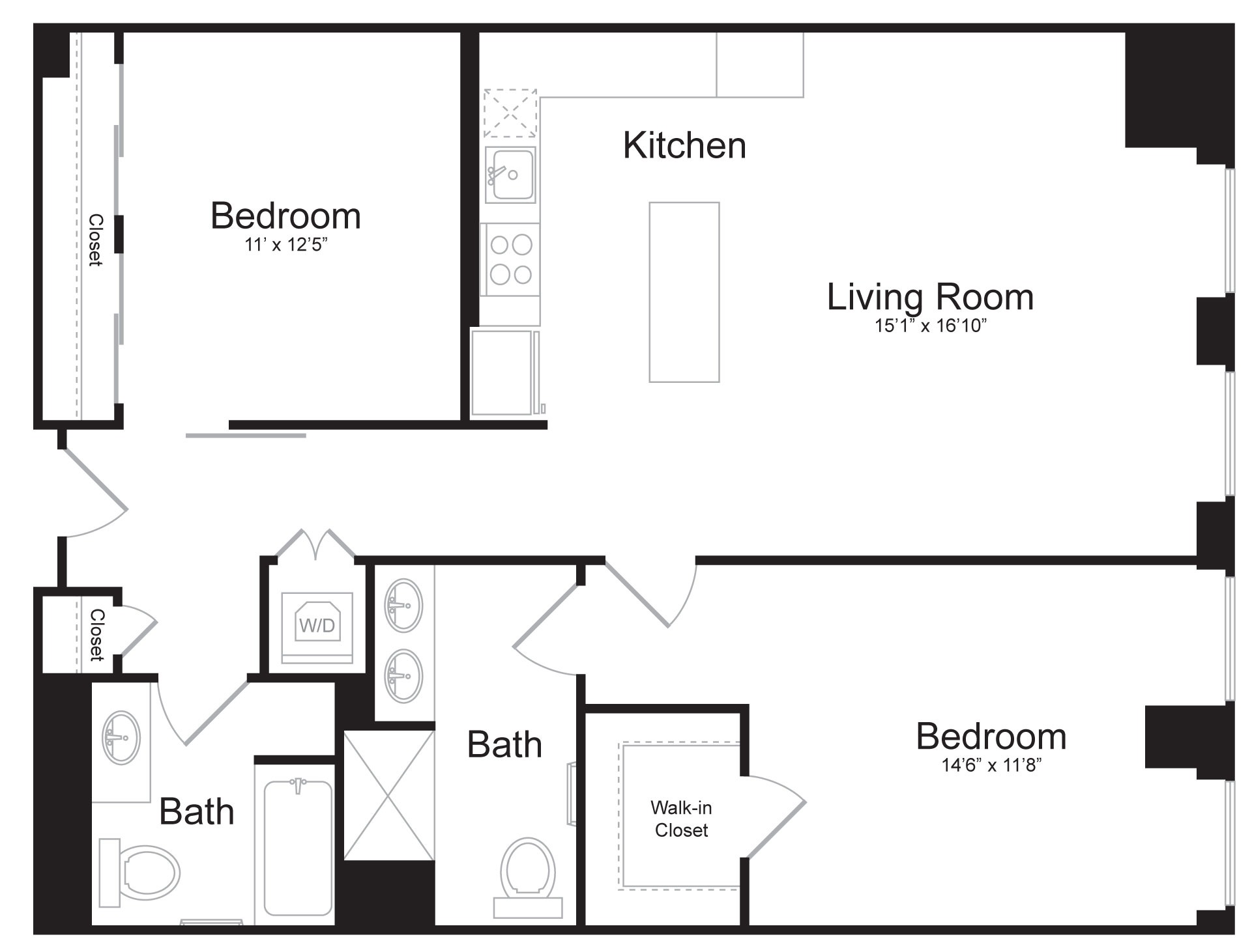 B2C - 2 Bed 2 Bath - 1,117 SF