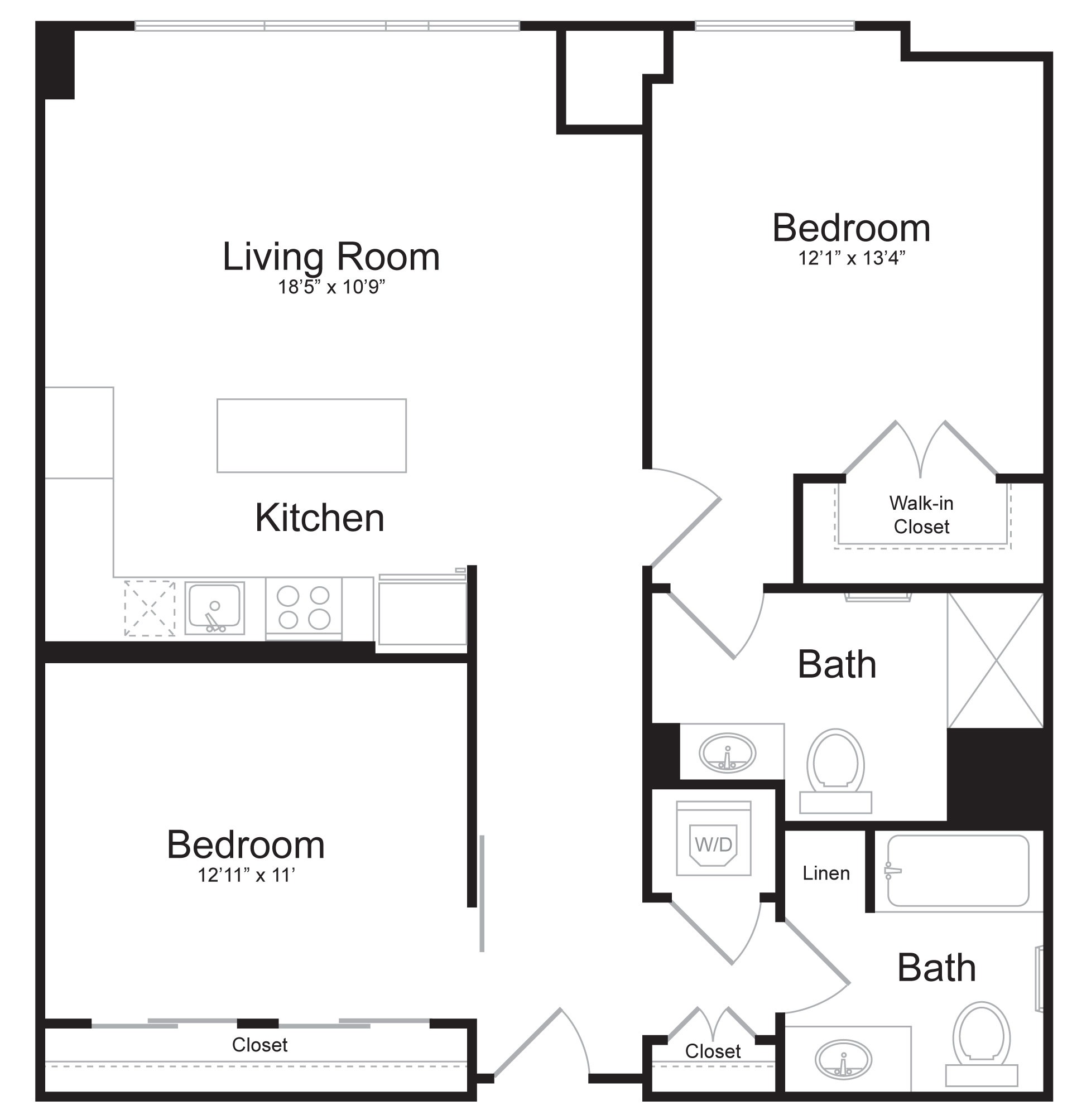 B2B - 2 Bed 2 Bath - 1,109 SF