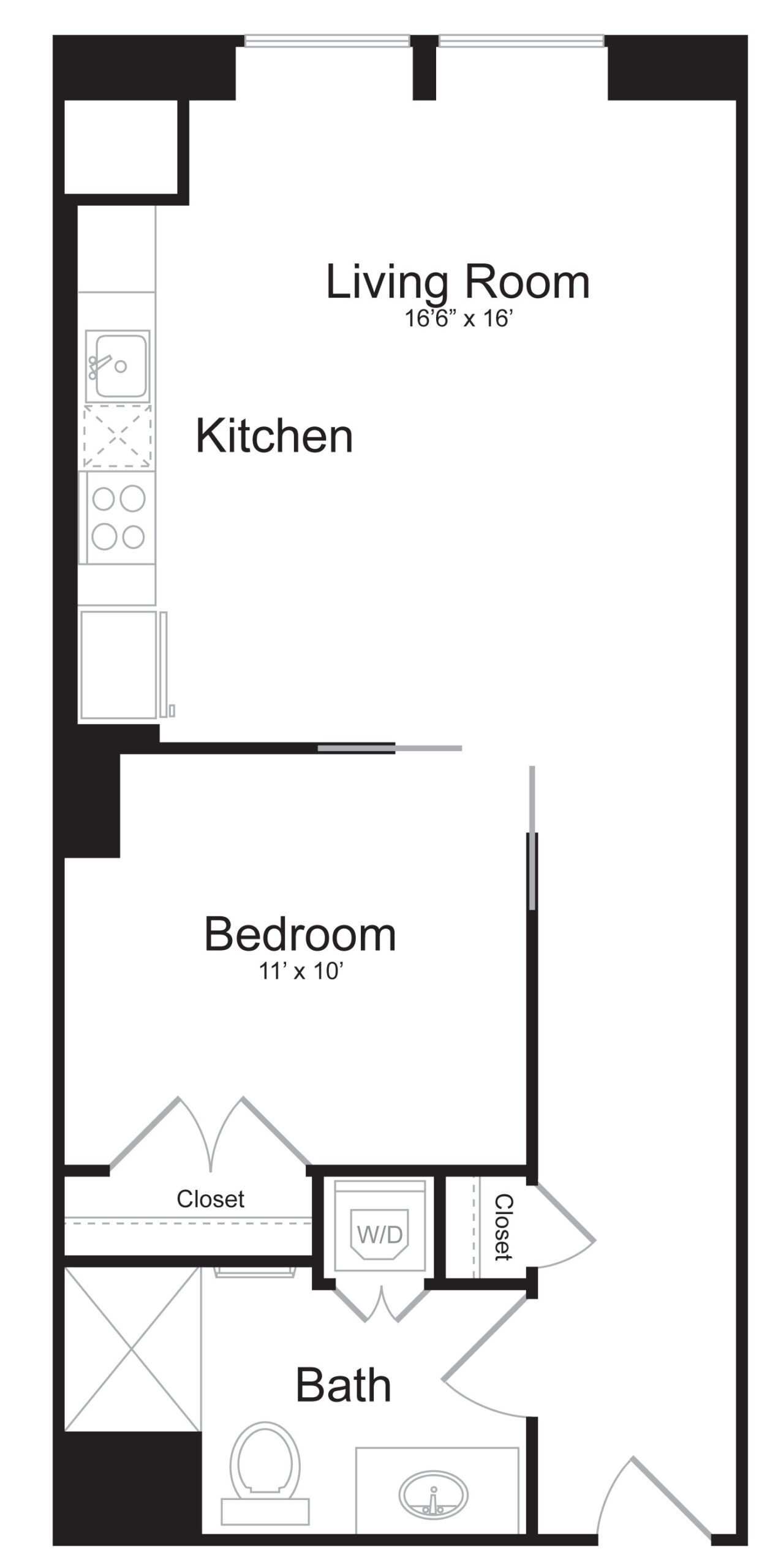 A1A - 1 Bed 1 Bath - 626 SF