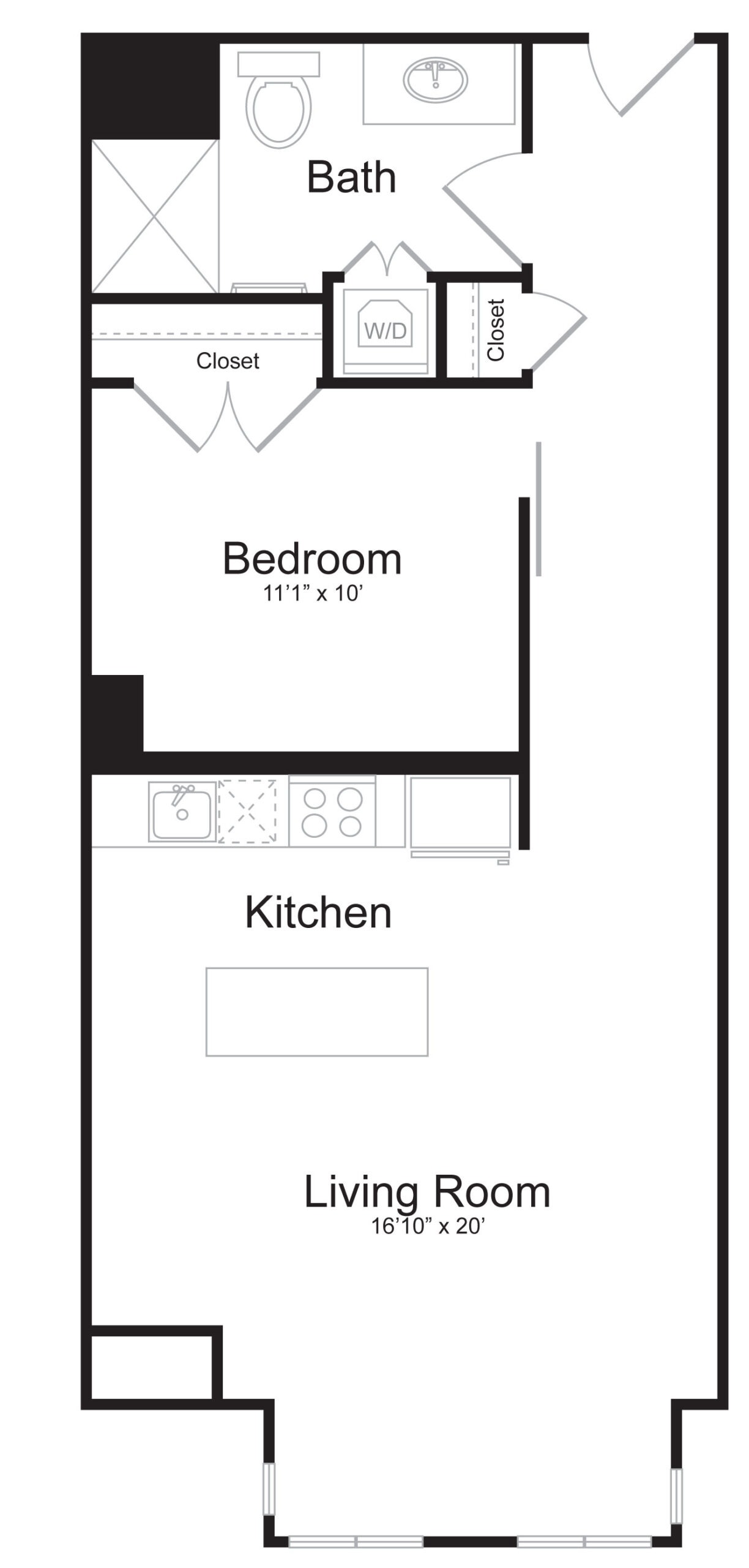 A1B - 1 Bed 1 Bath - 651 SF