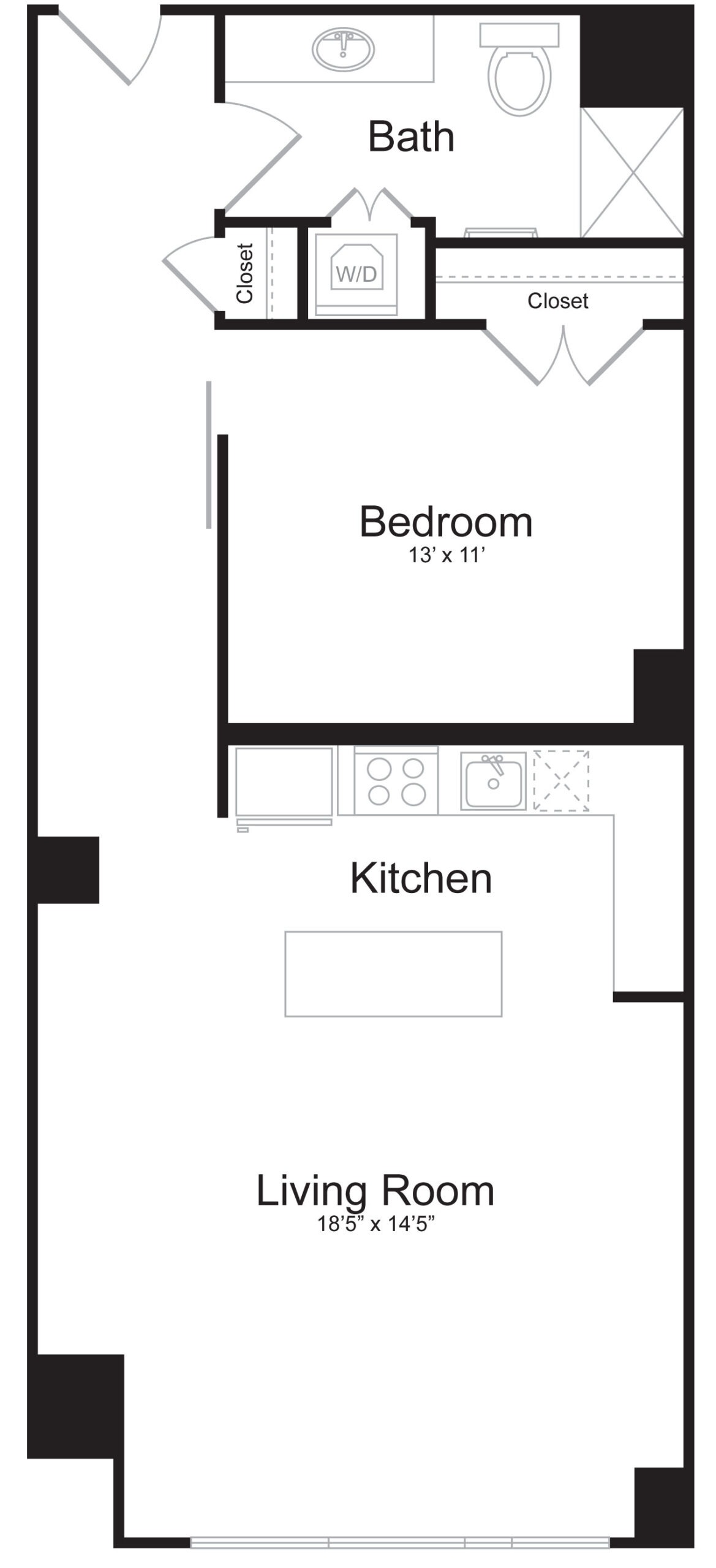 A1L - 1 Bed 1 Bath - 878 SF