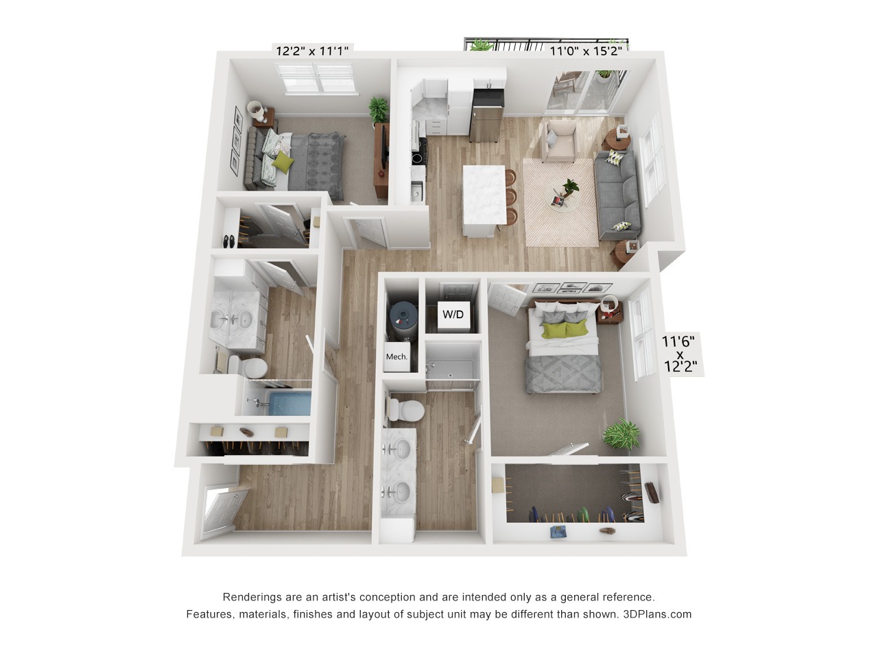 B2D - 2 Bedroom 2 Bathroom - 1,188 SF