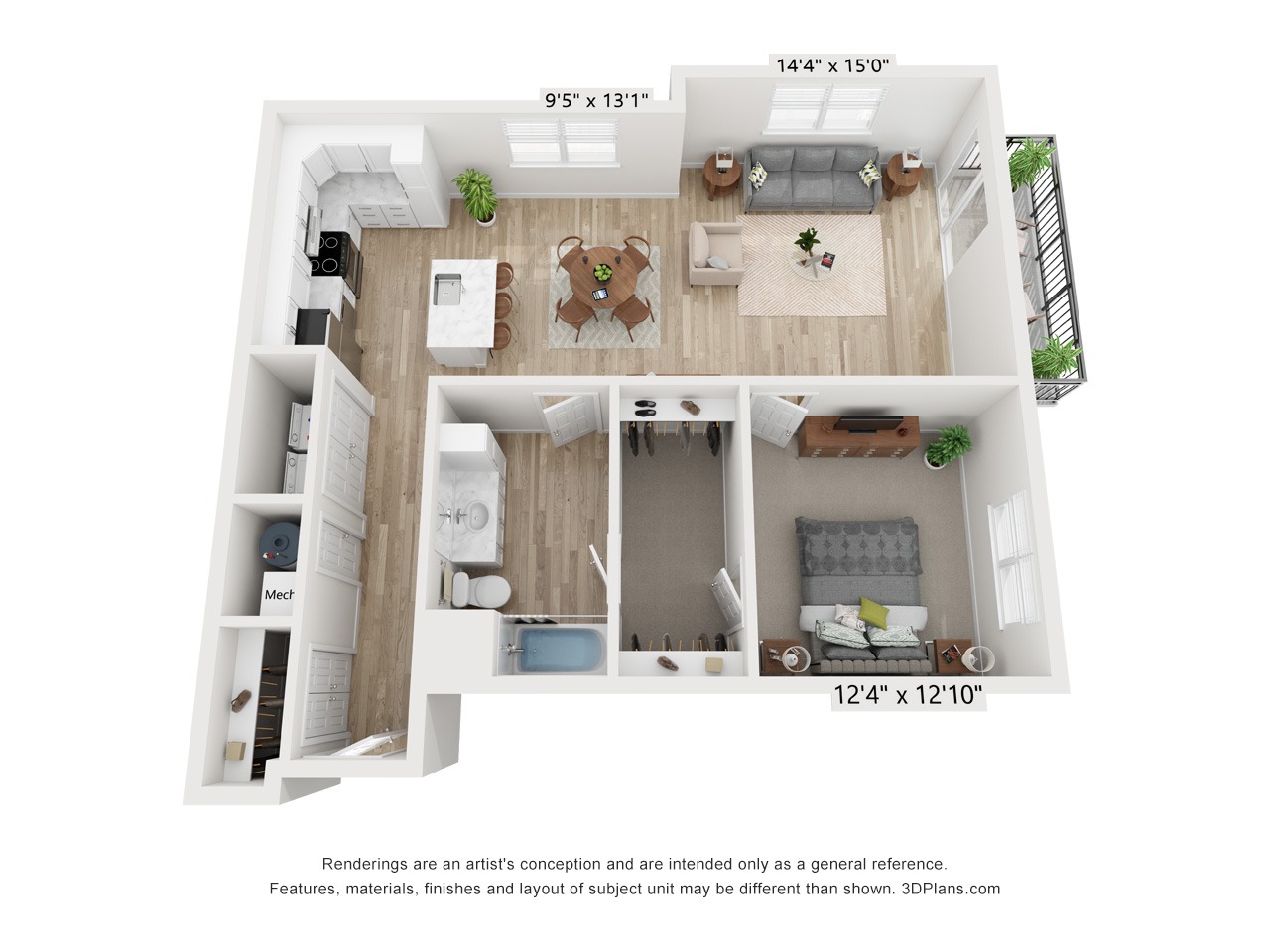 A1F - 1 Bedroom 1 Bathroom - 939 SF