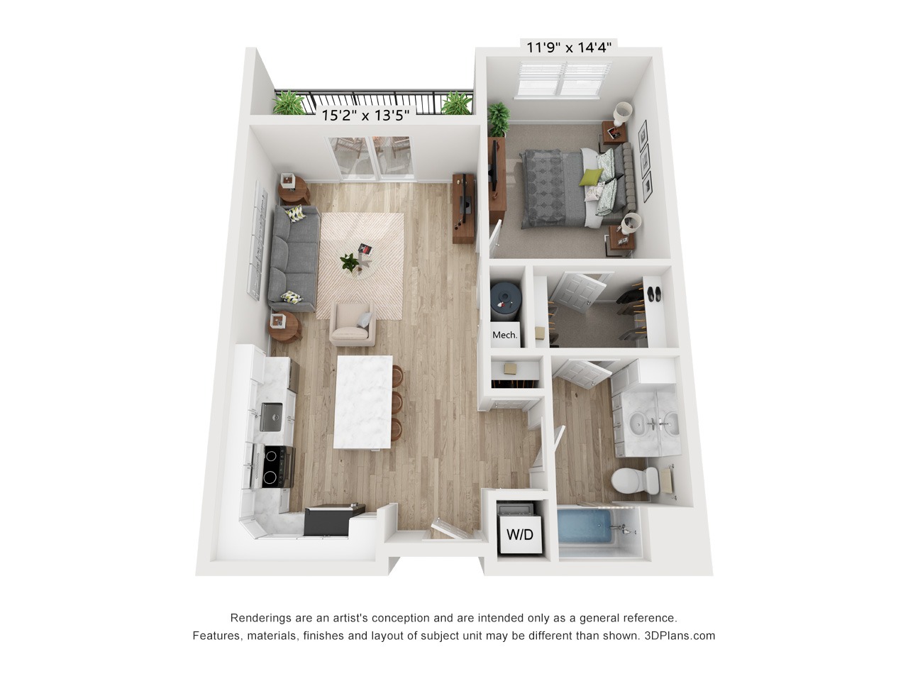 A1C - 1 Bedroom 1 Bathroom Apartment - 821 SF
