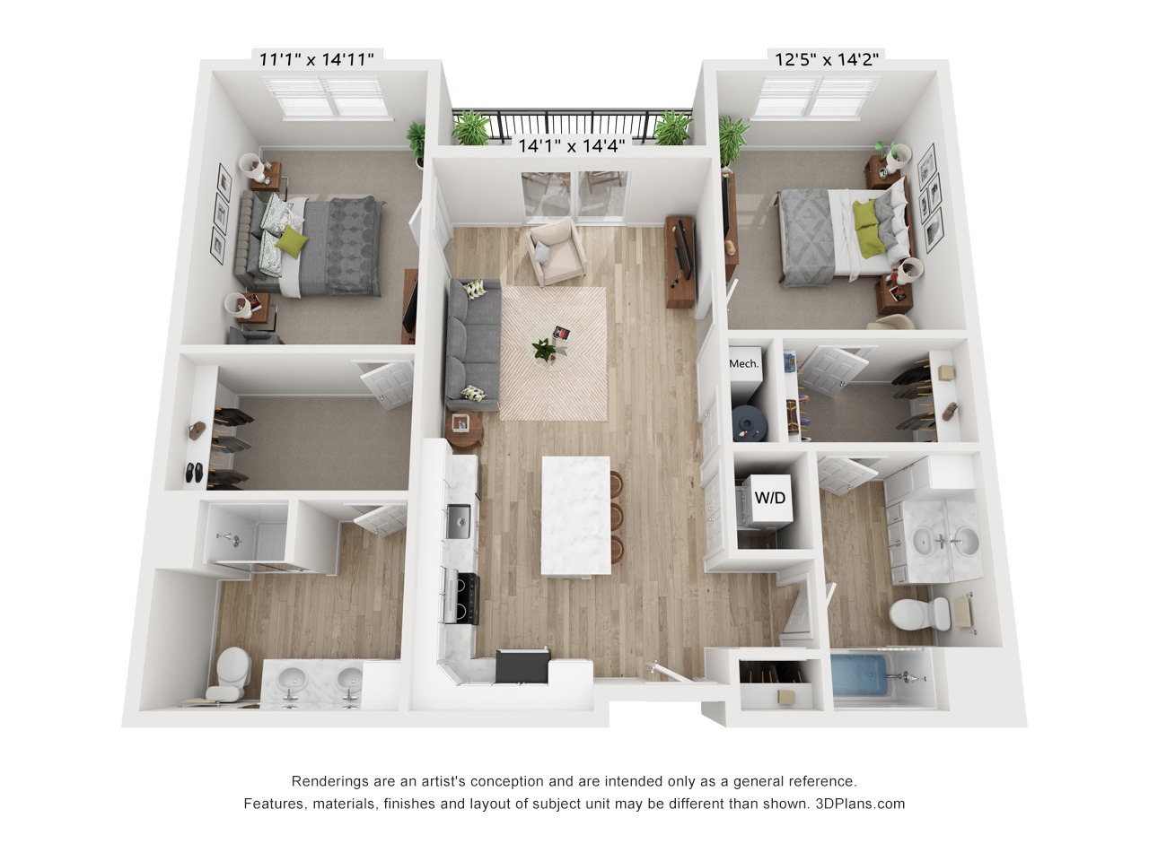 B2C - 2 Bedroom 2 Bathroom - 1,159 SF