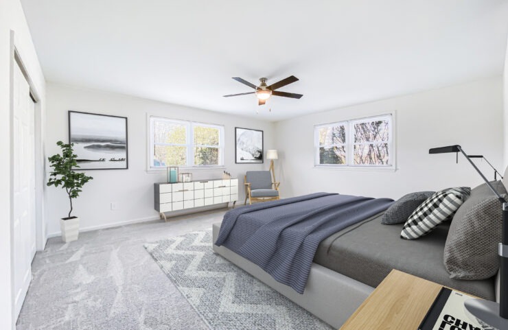 virtually staged bedroom with carpet