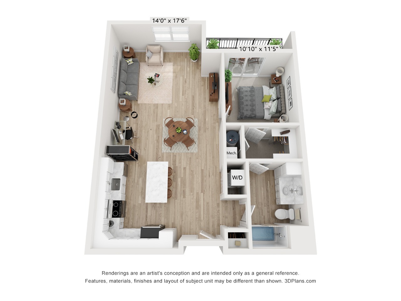 A1E - 1 Bedroom 1 Bathroom Apartment - 824 SF