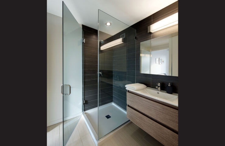 tiled showers with glass doors