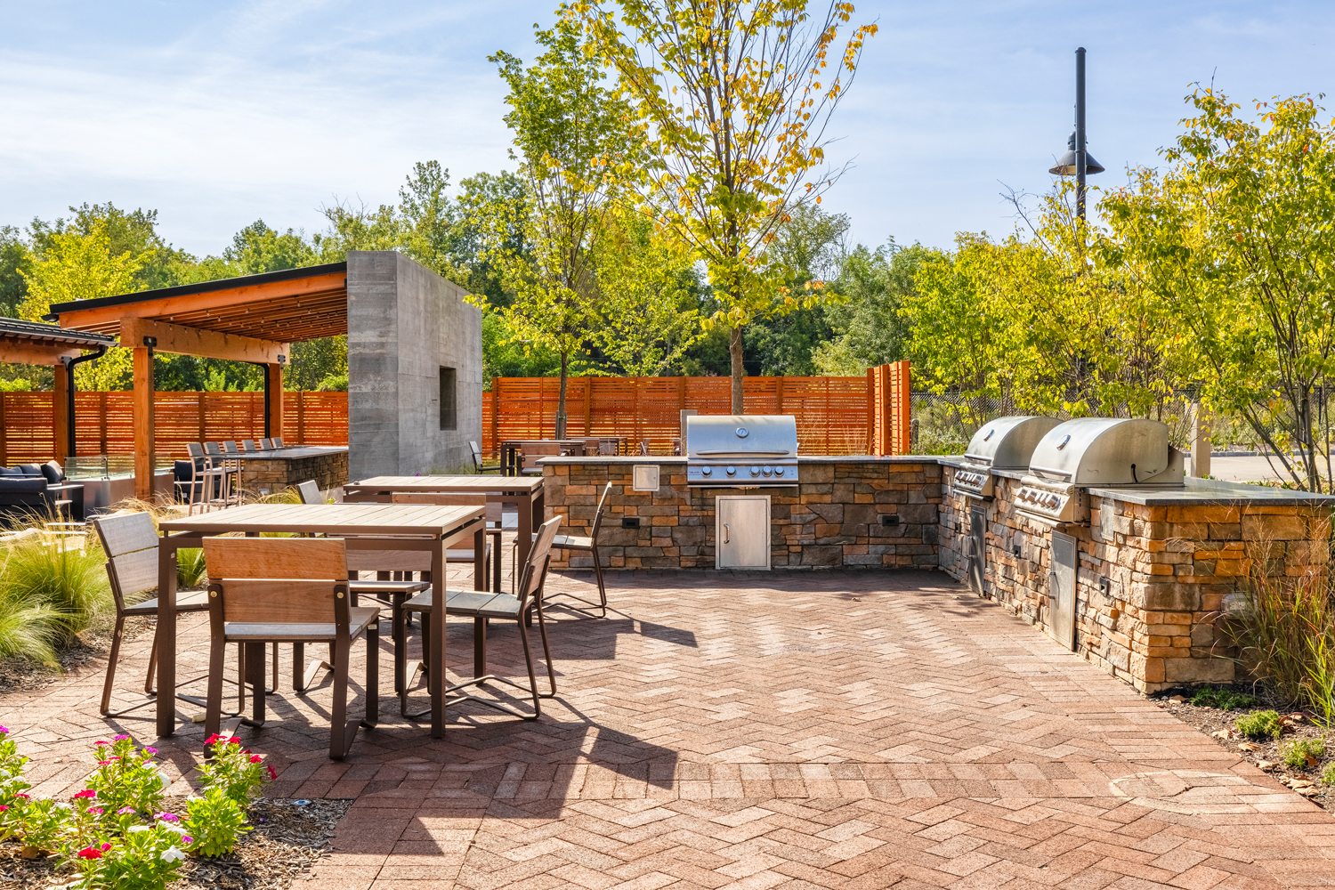 Outdoor Patio with Tables and Grills