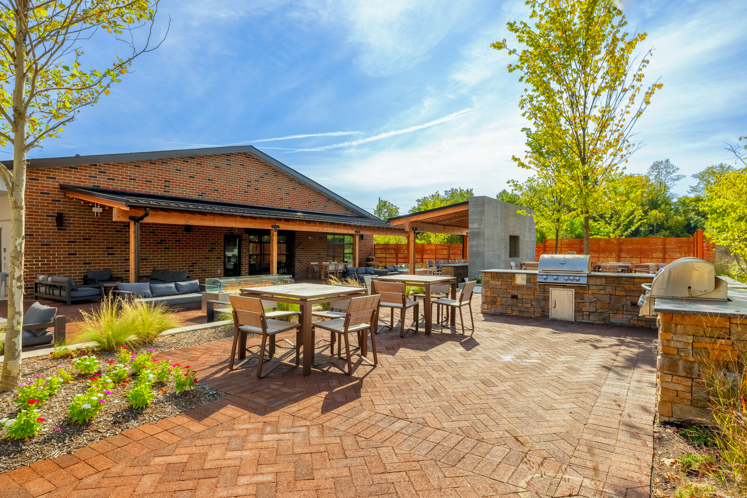 grilling area with tables