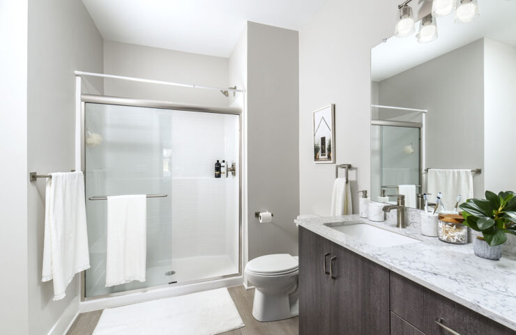 bathroom with glass framed shower