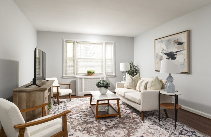large living room with plank flooring