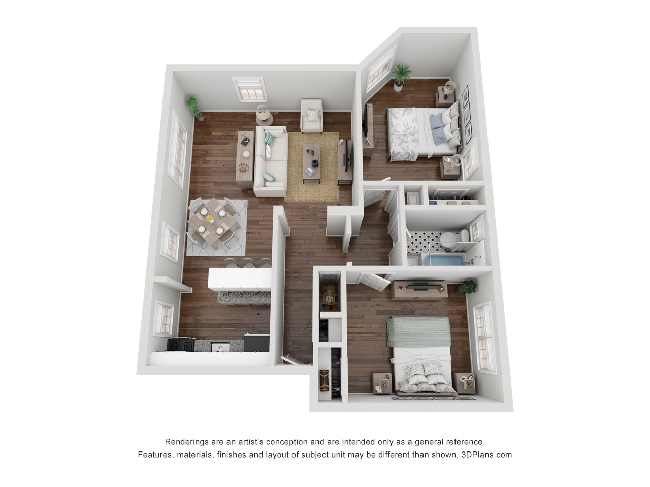 B1 - 2 Bedroom 1 Bathroom - 3A - 882 SF