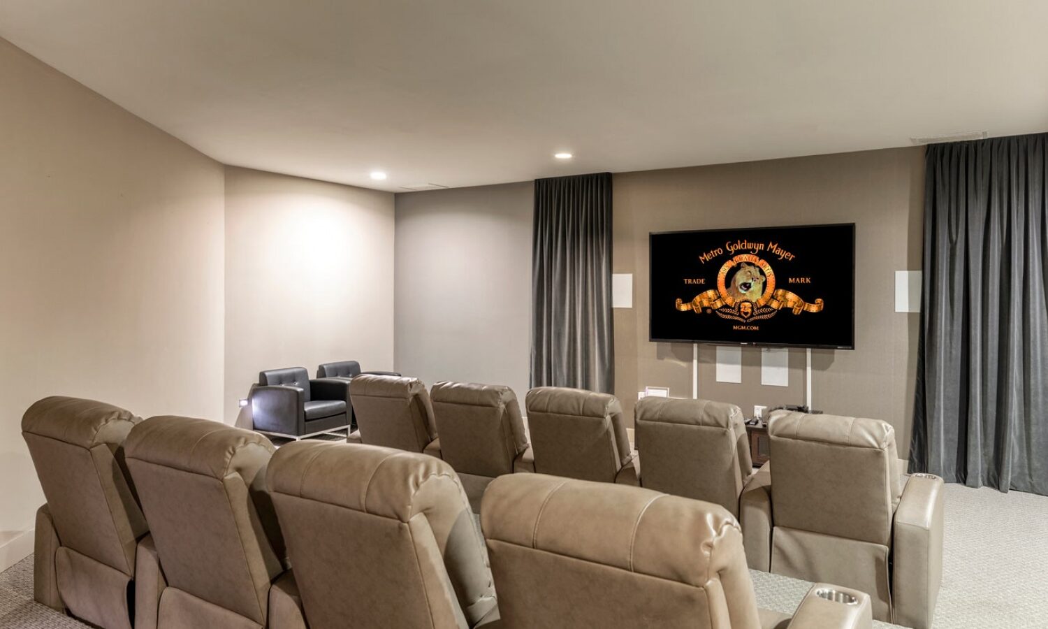 Movie theater with surround sound and plush seating