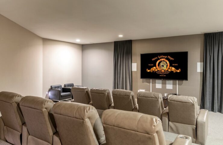Movie theater with surround sound and plush seating