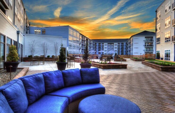Outdoor living area with grilling stations and fire pit