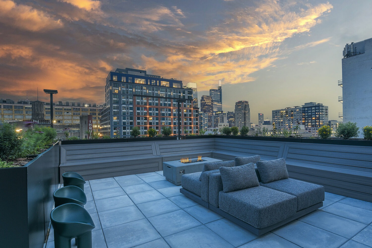 Rooftop lounge with plentiful seating