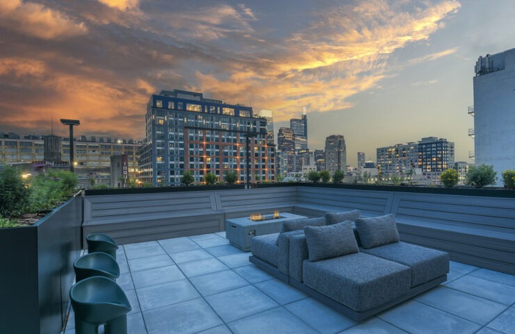 Rooftop lounge with plentiful seating