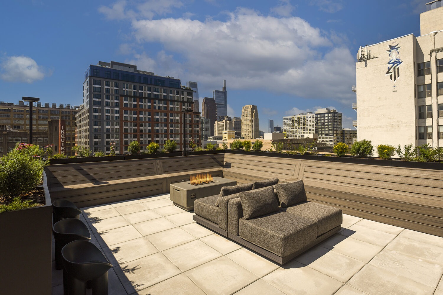 Rooftop deck with views of Philadelphia