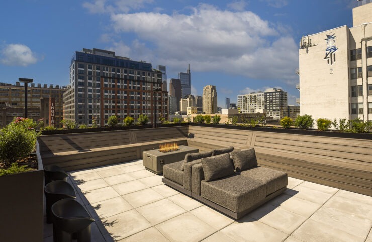 Rooftop deck with views of Philadelphia