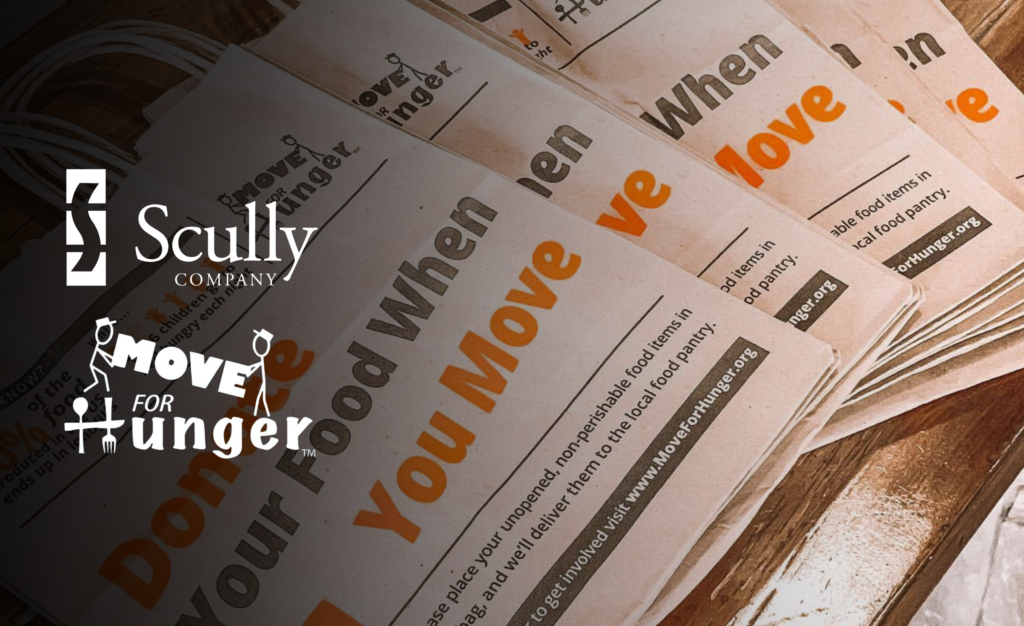 Image of Move for Hunger's bags with the Scully logo and Move for Hunger logo on top