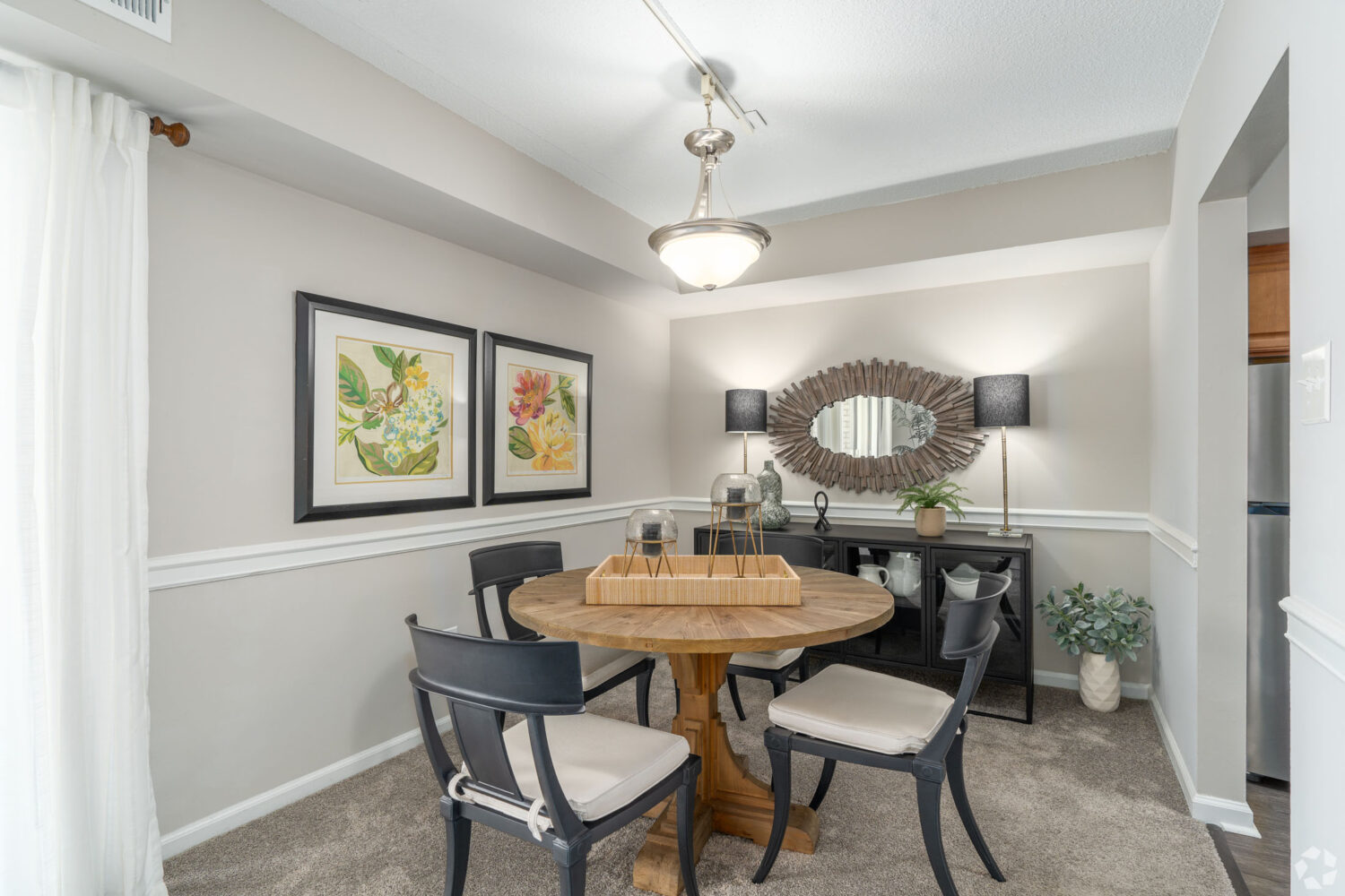 kitchen area with a table