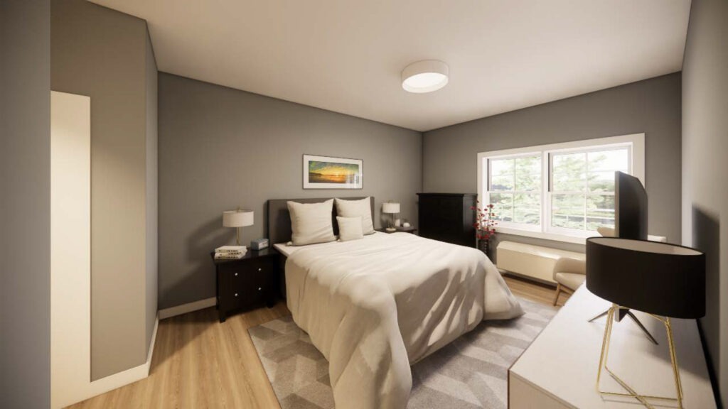 Bedroom with large windows at Phoenix Ridge Apartments in Allentown, PA