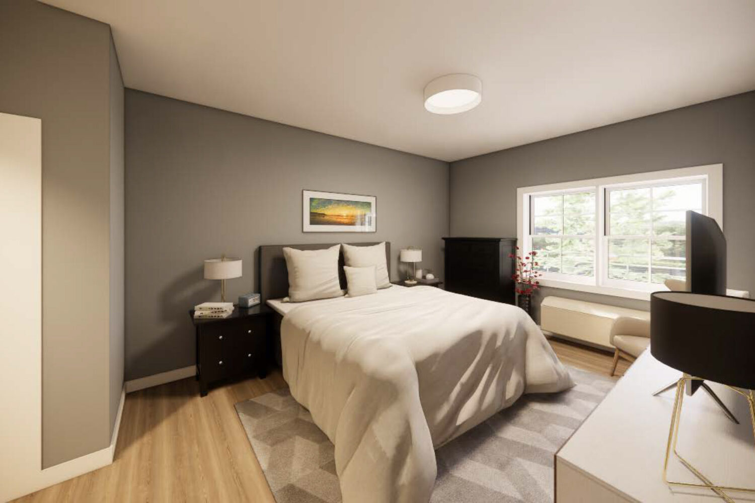 Bedroom With Vinyl Flooring and Ample Sunlight