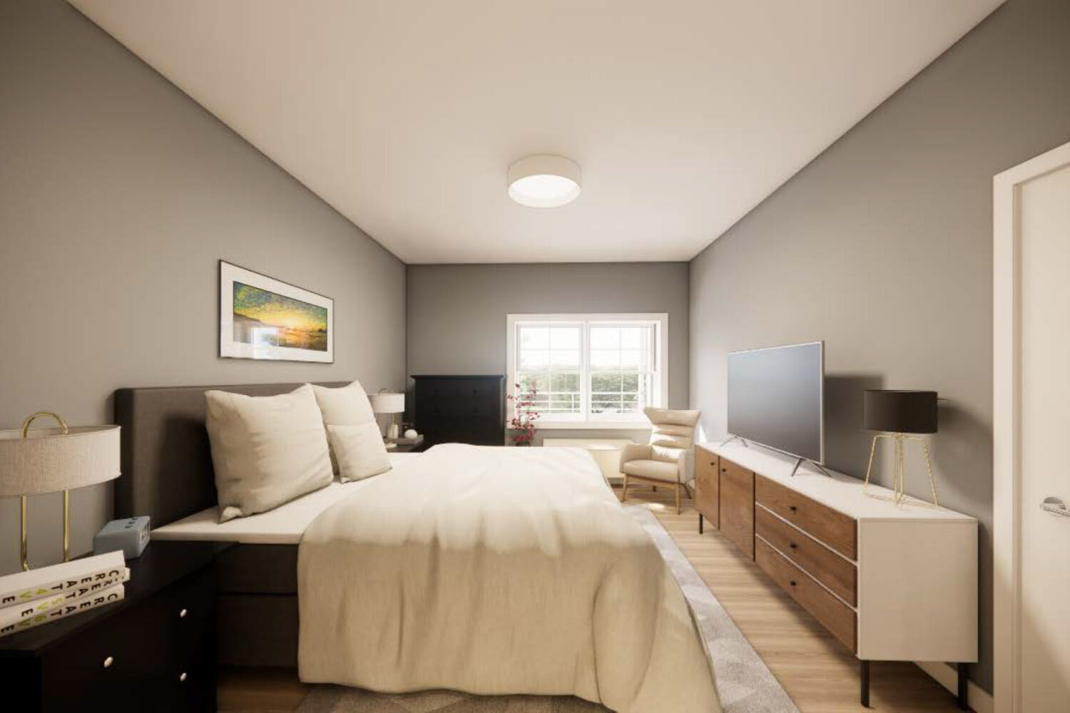 Bedroom With Vinyl Flooring and Ample Sunlight