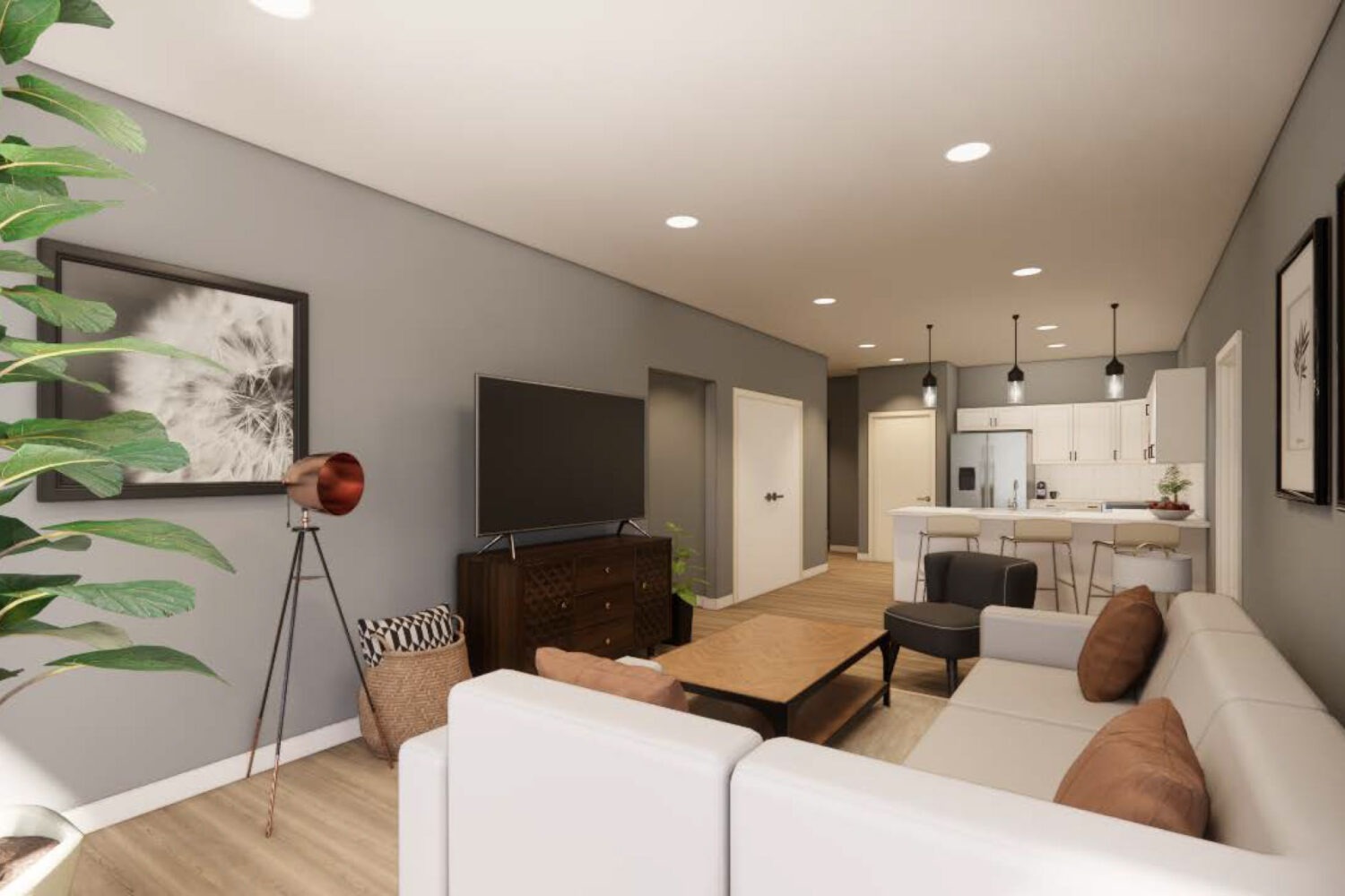 Open Layout Concept - Living Room With Recessed Lighting