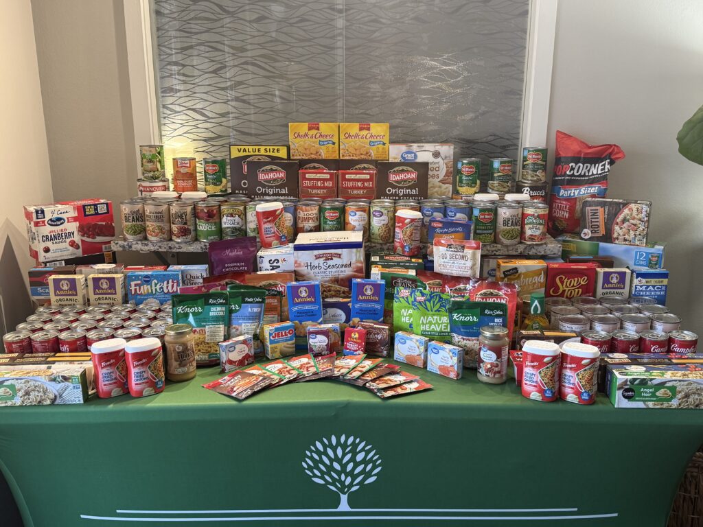 Move for Hunger food drive collection sitting on a table at the Westover Club Apartments in West Norriton, PA