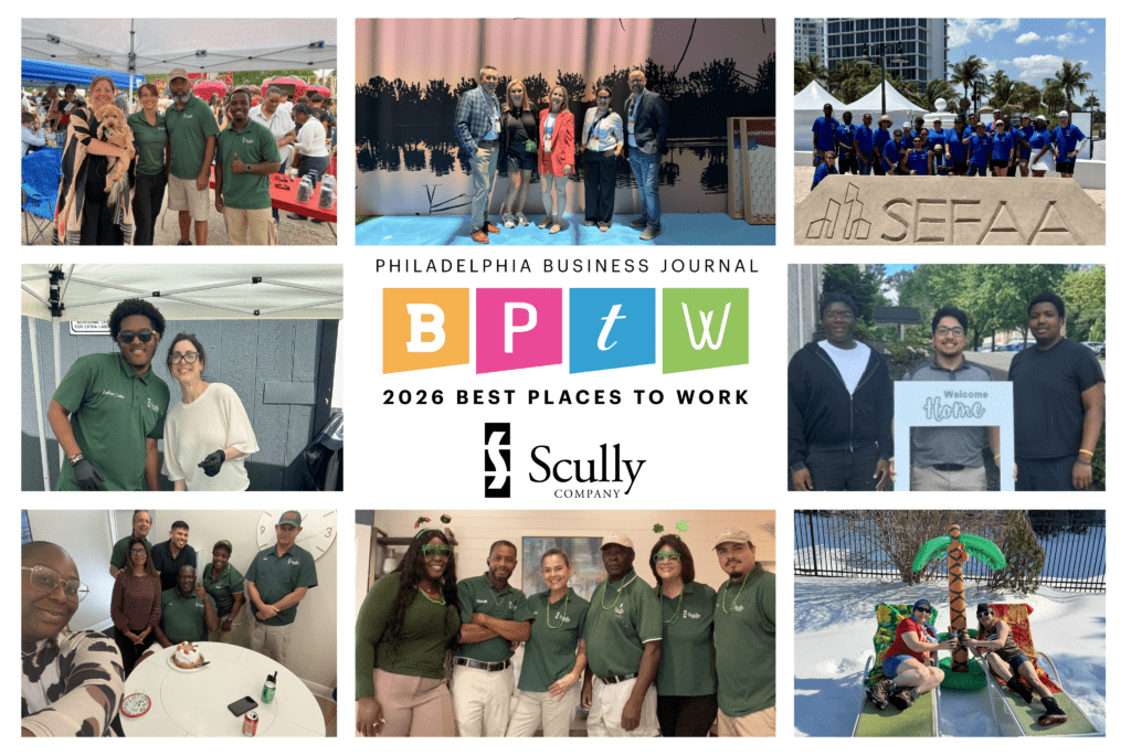 Collage of Scully Company employees with the Best Places to Work logo
