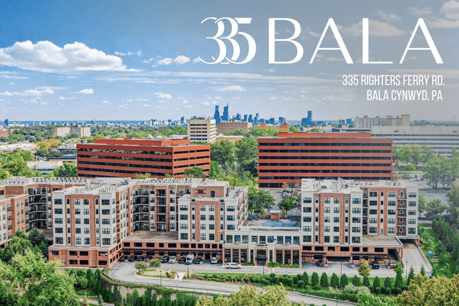 335 Bala Apartment Community in Bala Cynwyd Pennsylvania Philadelphia with the logo and address